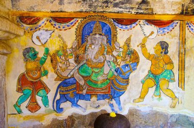 Brihadishvara Tapınağı, Thanjavur, Tamil Nadu, Hindistan iç duvarına renkli Resim Sergisi