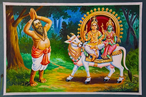 Farbenfrohe Gemälde an der Decke des Nataraja-Tempels, Chidambaram, Tamil Nadu, Indien. — Stockfoto