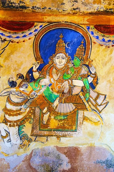 Dipinti colorati sulla parete interna del Tempio di Brihadishvara, Thanjavur, Tamil Nadu, India — Foto Stock