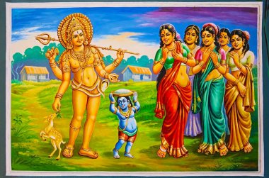 Nataraja Tapınağı, Chidambaram, Tamil Nadu, Hindistan tavanında renkli Resim Sergisi.
