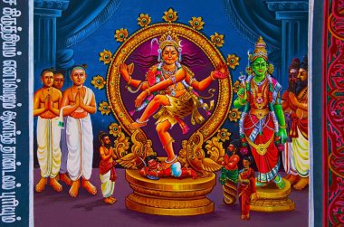 Nataraja Tapınağı, Chidambaram, Tamil Nadu, Hindistan tavanında renkli Resim Sergisi.