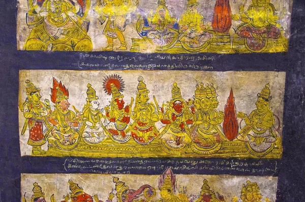 Farbenfrohe Gemälde an der Deckenwand des Brihadishvara-Tempels, Thanjavur, Tamil Nadu, Indien — Stockfoto