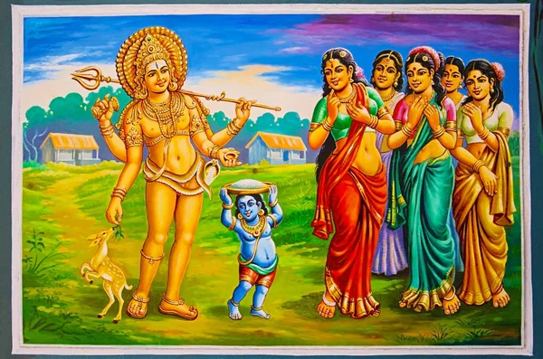 Nataraja 사원, Chidambaram, 타밀 나 두, 인도의 천장에 화려한 그림. — 스톡 사진