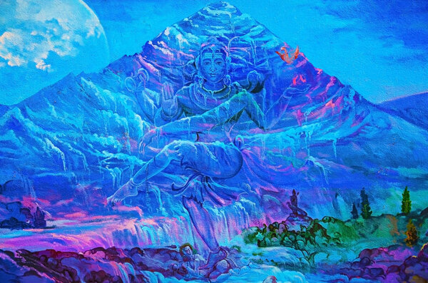 Красочные картины на потолке храма Натараджа, Чидамбарам, Тамилнад, Индия
.