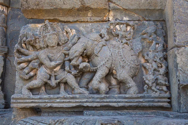 Tempio di Kashivishvanatha, Lakundi, Stato del Karnataka, India. Iscrizioni e motivi — Foto Stock