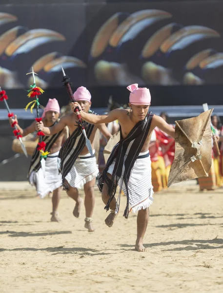 Nagaland, India, december 2013, Naga Tribal Dance, Hornbill festival — Stockfoto