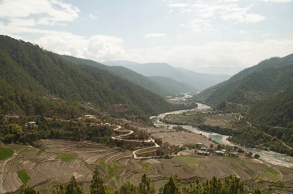 Panorama bellissimo, Distretto di Punakha, Bhutan — Foto Stock