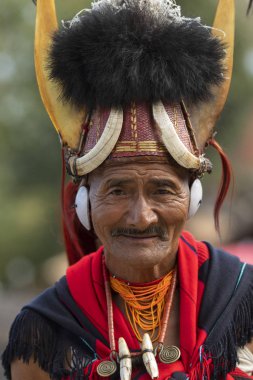 Nagaland, Hindistan, Ocak 2000, Naga kabile portresi, Hornbill festivali