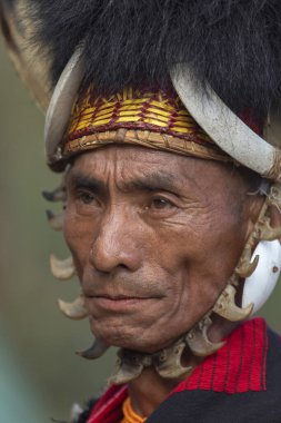 Nagaland, Hindistan, Ocak 2000, Naga kabile portresi, Hornbill festivali 