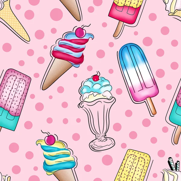 ice cream illustration pink background pattern. Cute bright summer holidays seamless pattern