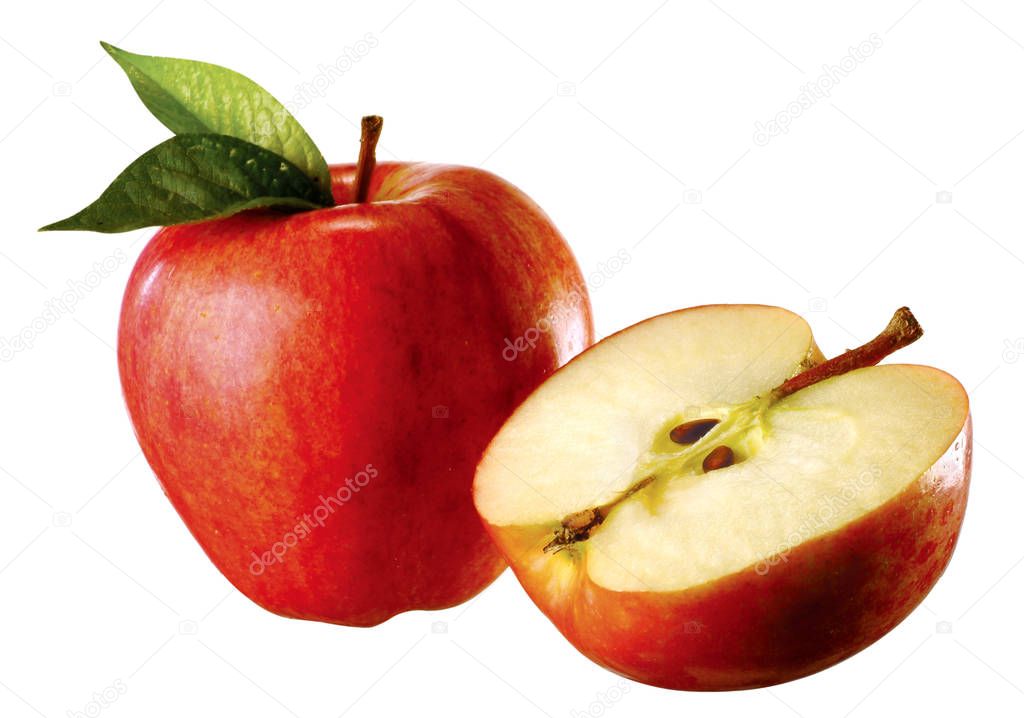 red apple with half apple