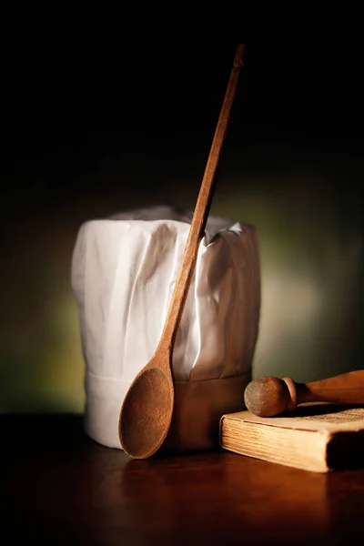 Chef Hat Wooden Spoon — Stock Photo, Image