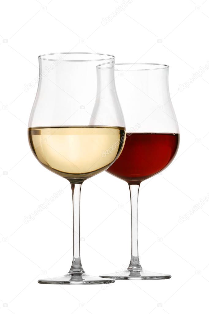 pair of white and red wine glasses