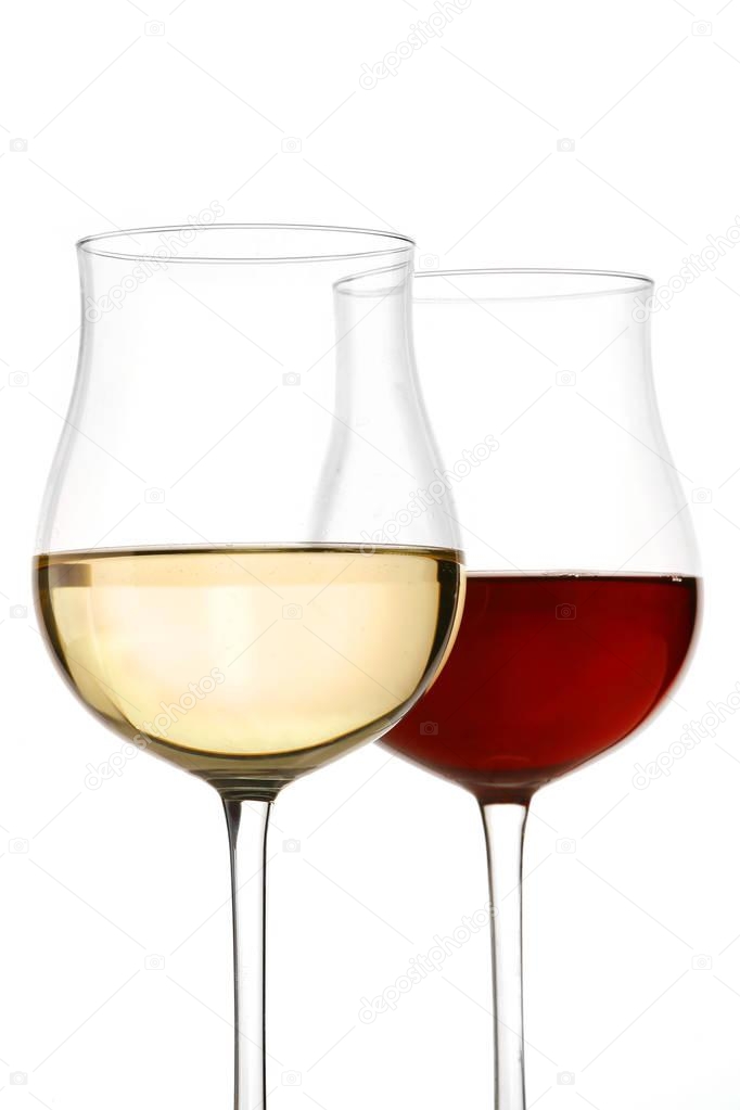 pair of white and red wine glasses