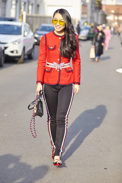 Milan Italy February Yuwei Zhangzou Seen Gucci Milan Fashion Week — Stock Photo, Image