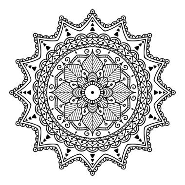 Lazer kesimi için mandala şeklinde dekoratif el yapımı yuvarlak desen. Vektör beyazda izole edildi.