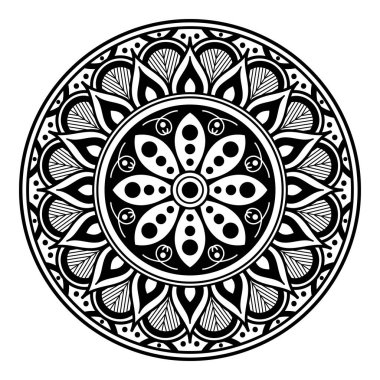 Mandala dekoratif yuvarlak süs. Tebrik kartı, telefon kılıfı baskı, vb için kullanılabilir. Elle çizilmiş arka plan, vektör beyaz izole. Eps 10 