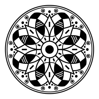 Mandala dekoratif yuvarlak süs. Tebrik kartı, telefon kılıfı baskı, vb için kullanılabilir. Elle çizilmiş arka plan, vektör beyaz izole. Eps 10 