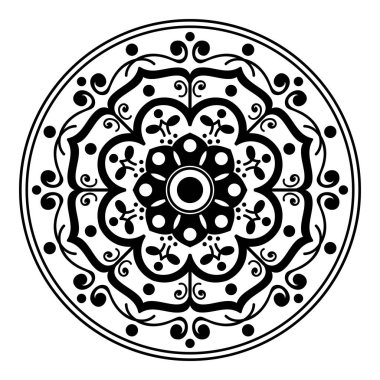 Mandala dekoratif yuvarlak süs. Tebrik kartı, telefon kılıfı baskı, vb için kullanılabilir. Elle çizilmiş arka plan, vektör beyaz izole. Eps 10 