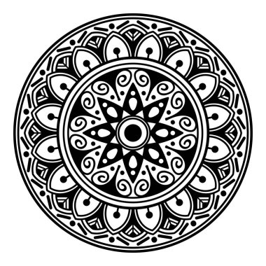 Mandala dekoratif yuvarlak süs. Tebrik kartı, telefon kılıfı baskı, vb için kullanılabilir. Elle çizilmiş arka plan, vektör beyaz izole. Eps 10 