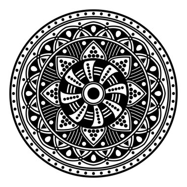 Mandala dekoratif yuvarlak süs. Tebrik kartı, telefon kılıfı baskı, vb için kullanılabilir. Elle çizilmiş arka plan, vektör beyaz izole. Eps 10 
