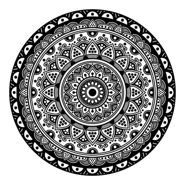Mandala dekoratif yuvarlak süs. Tebrik kartı, telefon kılıfı baskı, vb için kullanılabilir. Elle çizilmiş arka plan, vektör beyaz izole. Eps 10 