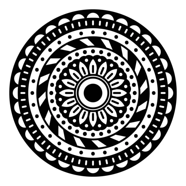 Flower-shaped mandala, black and white pattern. Islam, Arabic, Pakistan, Moroccan, Turkish, Indian, Spain motifs. Hand drawn background, can be used for coloring book, greeting card.