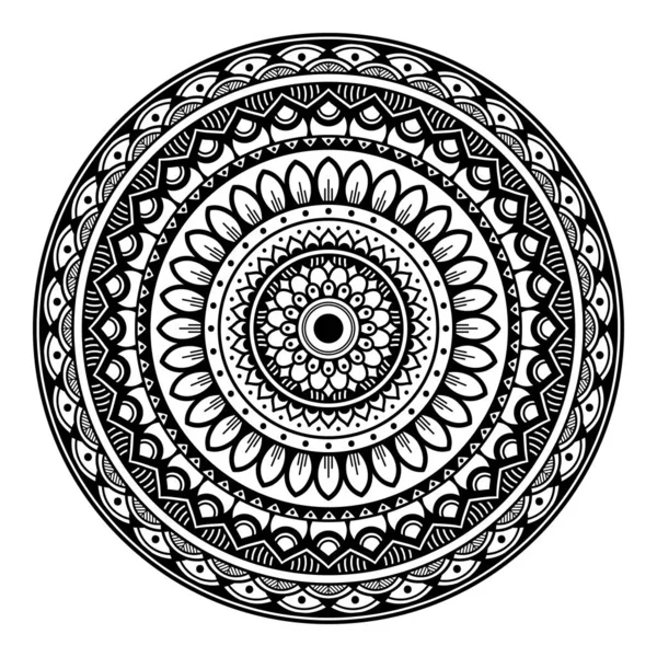 Flower-shaped mandala, black and white pattern. Islam, Arabic, Pakistan, Moroccan, Turkish, Indian, Spain motifs. Hand drawn background, can be used for coloring book, greeting card.