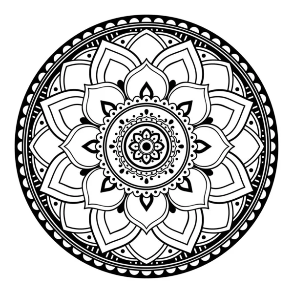 Çiçek şeklinde mandala, siyah beyaz desenli. İslam, Arapça, Pakistan, Fas, Türkçe, Hindistan, İspanya motifleri. El çizimi arkaplan, boyama kitabı ve tebrik kartı için kullanılabilir.