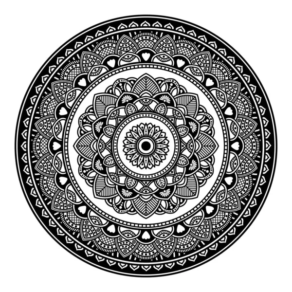 Flower-shaped mandala, black and white pattern. Islam, Arabic, Pakistan, Moroccan, Turkish, Indian, Spain motifs. Hand drawn background, can be used for coloring book, greeting card.