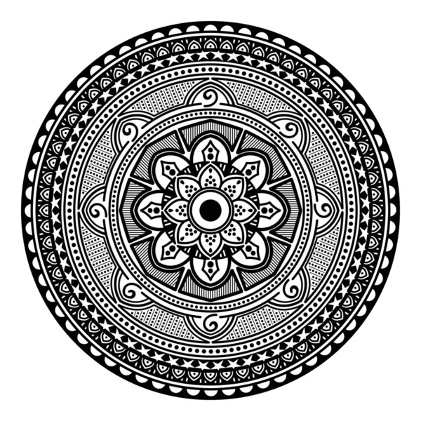 Flower-shaped mandala, black and white pattern. Islam, Arabic, Pakistan, Moroccan, Turkish, Indian, Spain motifs. Hand drawn background, can be used for coloring book, greeting card.