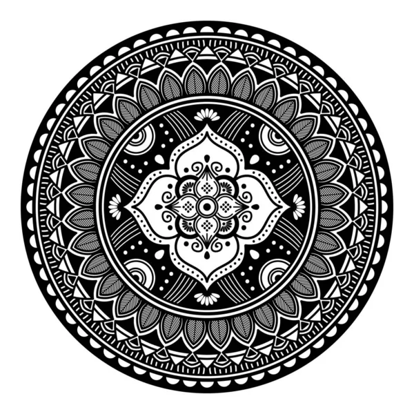 Flower-shaped mandala, black and white pattern. Islam, Arabic, Pakistan, Moroccan, Turkish, Indian, Spain motifs. Hand drawn background, can be used for coloring book, greeting card.