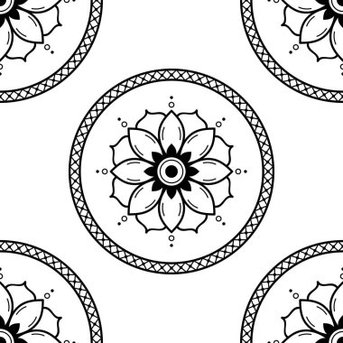 Mandala kusursuz siyah beyaz desenli. İslam, Arapça, Pakistan, Fas, Türkçe, Hindistan, İspanya motifleri.