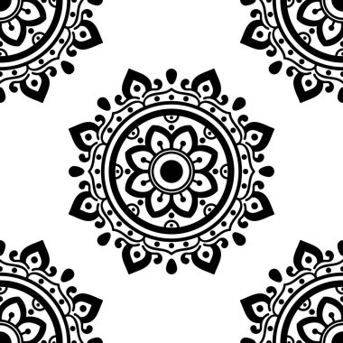 Mandala kusursuz siyah beyaz desenli. İslam, Arapça, Pakistan, Fas, Türkçe, Hindistan, İspanya motifleri.