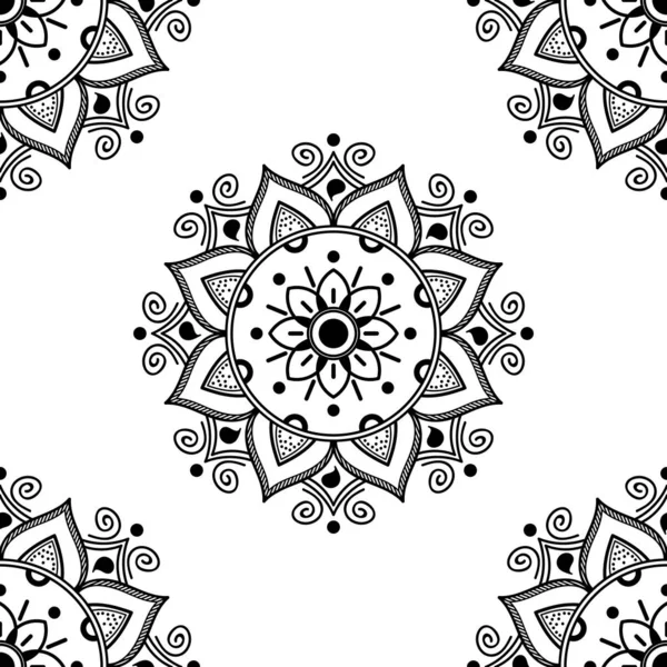 Mandala Seamless Pattern Black White Islam Arabic Pakistan Moroccan Turkish — Stock Photo, Image