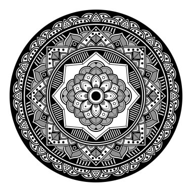 Etnik kare mandala. El çizimi arka plan. Boyama kitabı, tebrik kartı, telefon kılıfı vs. için kullanılabilir. 