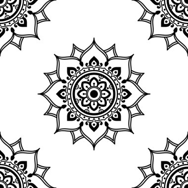 Mandala kusursuz siyah beyaz desenli. İslam, Arapça, Pakistan, Fas, Türkçe, Hindistan, İspanya motifleri