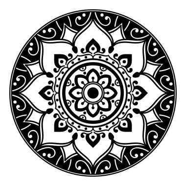 Mandala dekoratif yuvarlak süs. Tebrik kartı, telefon kılıfı baskısı vs. için kullanılabilir.