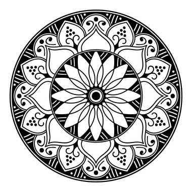 Mandala dekoratif yuvarlak süs. Tebrik kartı, telefon kılıfı baskısı vs. için kullanılabilir.