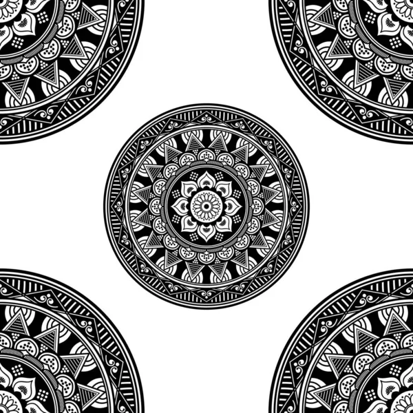 Mandala Bezproblemowy Wzór Czarno Biały Islam Arabski Pakistan Marokański Turecki — Zdjęcie stockowe