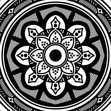 Mandala dekoratif yuvarlak süs. Tebrik kartı, telefon kılıfı izi vb. için kullanılabilir. El çizimi arkaplan