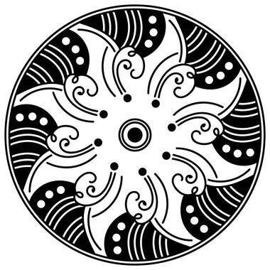 Mandala dekoratif yuvarlak süs. Tebrik kartı, telefon kılıfı izi vb. için kullanılabilir. El çizimi arkaplan