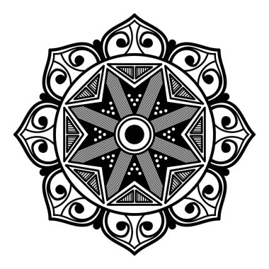 Mandala dekoratif yuvarlak süs. Tebrik kartı, telefon kılıfı izi vb. için kullanılabilir. El çizimi arkaplan