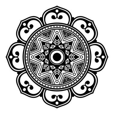 Mandala dekoratif yuvarlak süs. Tebrik kartı, telefon kılıfı izi vb. için kullanılabilir. El çizimi arkaplan