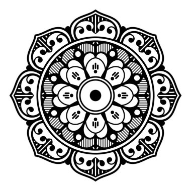 Mandala dekoratif yuvarlak süs. Tebrik kartı, telefon kılıfı izi vb. için kullanılabilir. El çizimi arkaplan