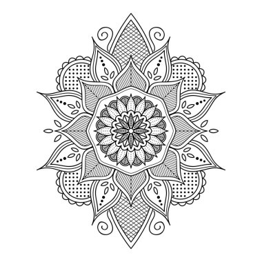 Mandala dekoratif yuvarlak süs. Tebrik kartı, telefon kılıfı baskı, vb için kullanılabilir. Elle çizilmiş arka plan, vektör beyaz izole. Eps 10 