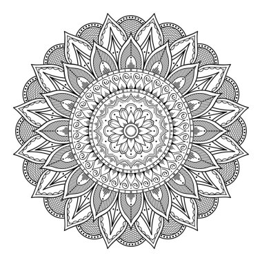 Mandala dekoratif yuvarlak süs. Tebrik kartı, telefon kılıfı baskı, vb için kullanılabilir. Elle çizilmiş arka plan, vektör beyaz izole. Eps 10 
