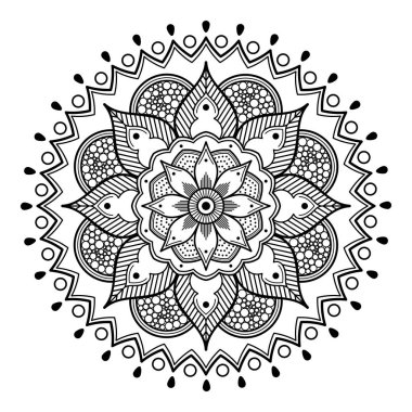 Mandala dekoratif yuvarlak süs. Tebrik kartı, telefon kılıfı baskı, vb için kullanılabilir. Elle çizilmiş arka plan, vektör beyaz izole. Eps 10 