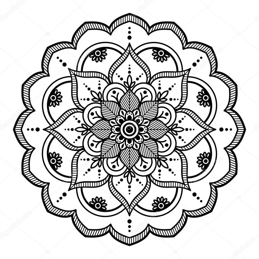 Mandala decorative round ornament. Can be used for greeting card, phone case print, etc. Hand drawn background, vector isolated on white. EPS 10 