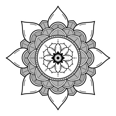 Mandala dekoratif yuvarlak süs. Tebrik kartı, telefon kılıfı baskı, vb için kullanılabilir. Elle çizilmiş arka plan, vektör beyaz izole. Eps 10 